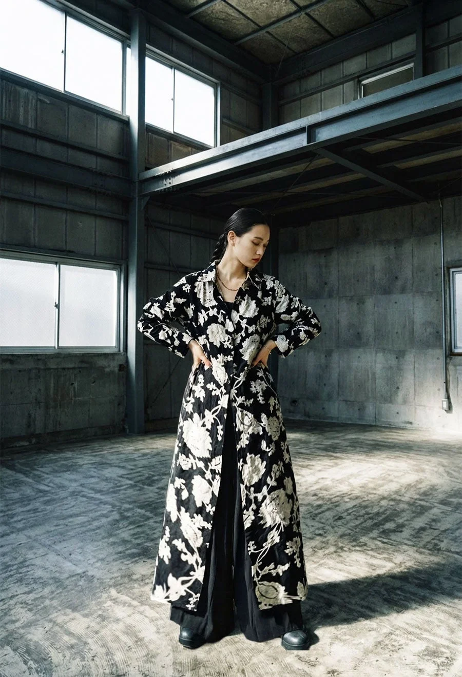 ドビー織り 花柄ワンピース コーディネート