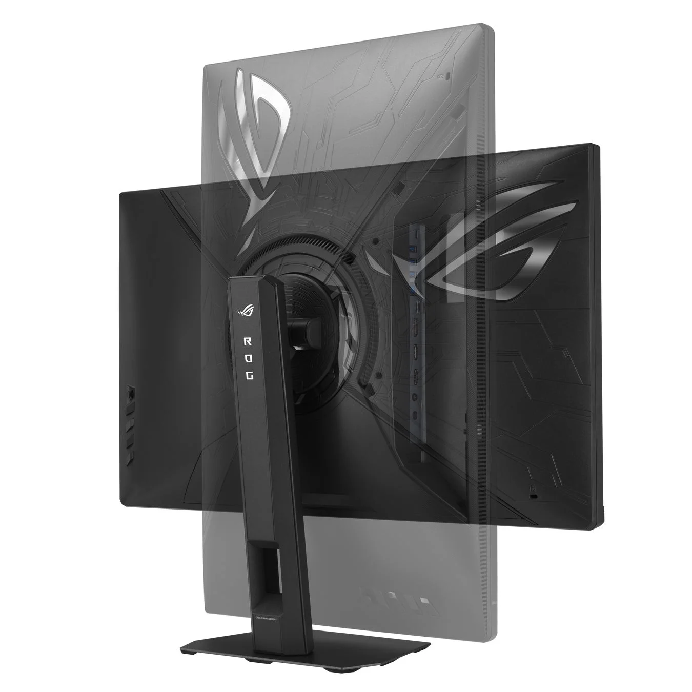 モニター背面、ピボット機能とケーブルマネジメント