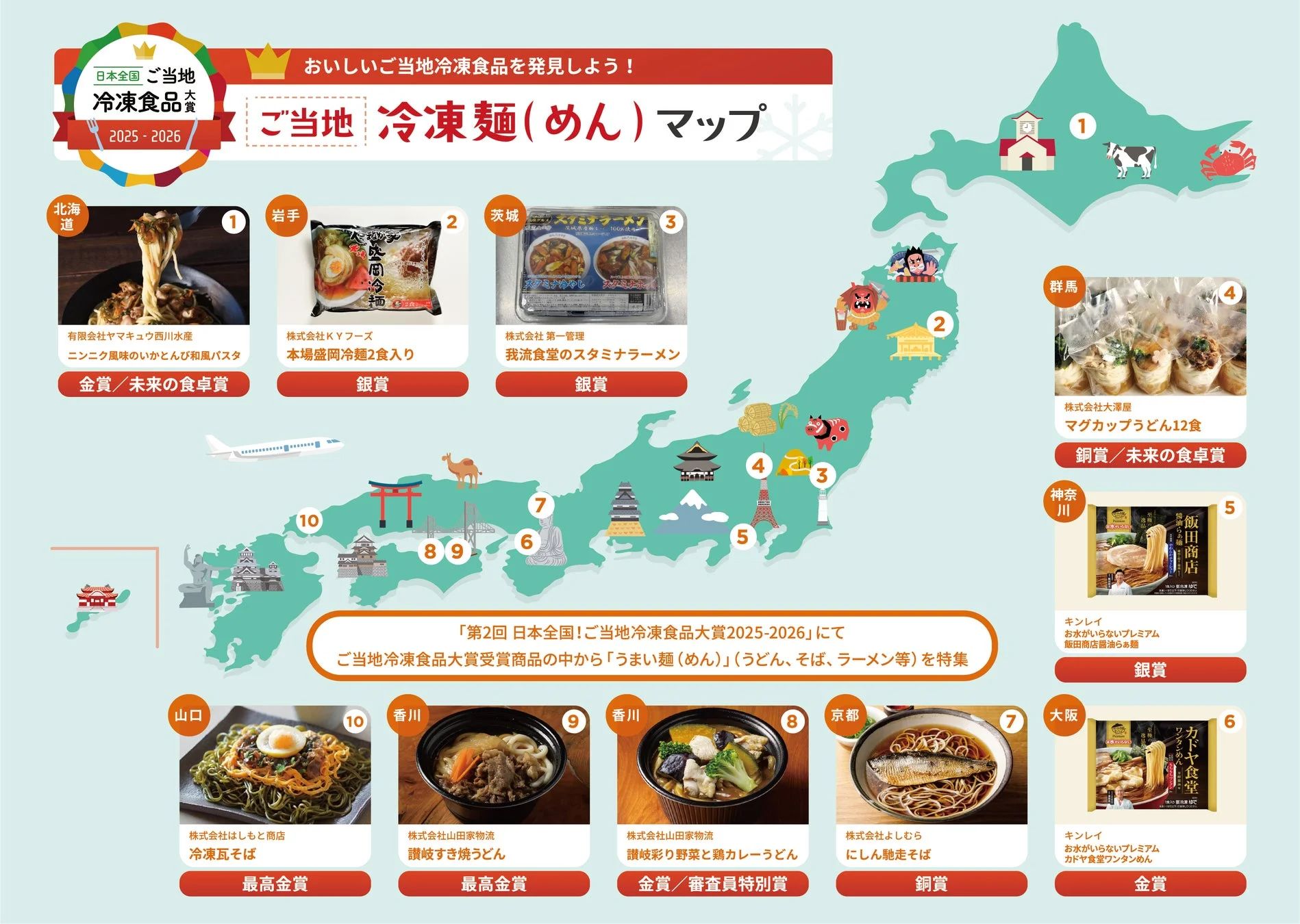 日本全国ご当地 冷凍食品大賞 2025-2026 おいしいご当地冷凍食品を発見しよう！ご当地 冷凍麺(めん) マップ