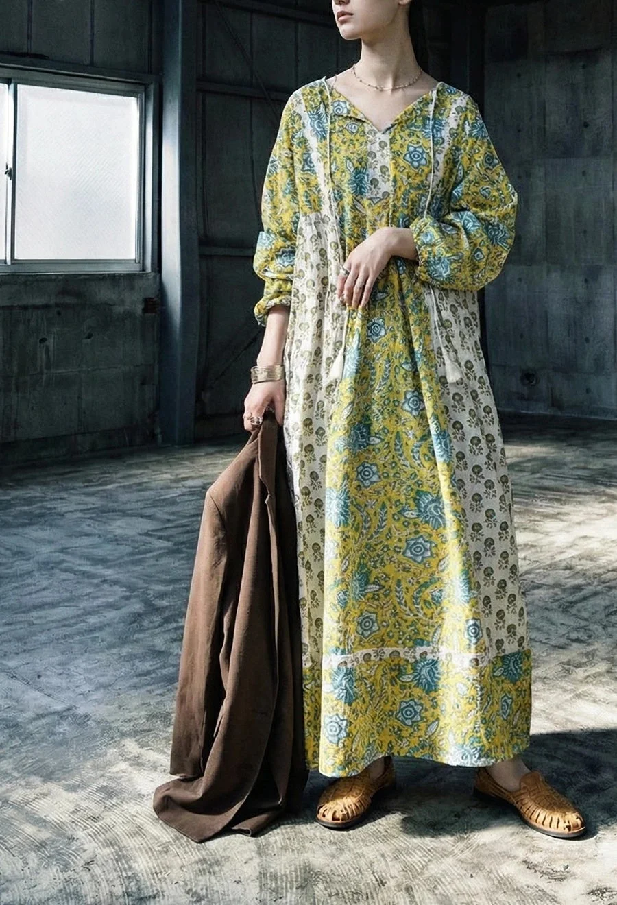 ドビー織り ロングワンピース コーディネート