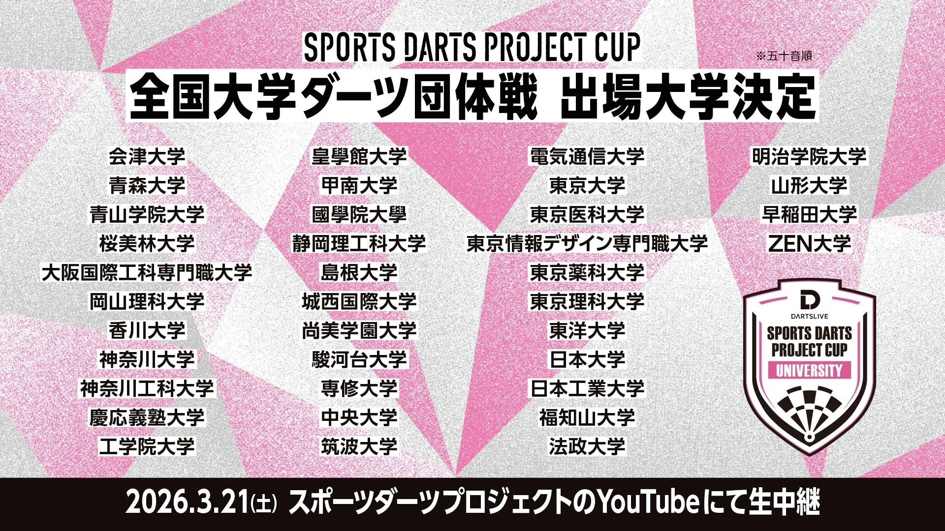 全国大学ダーツ団体戦 出場大学決定