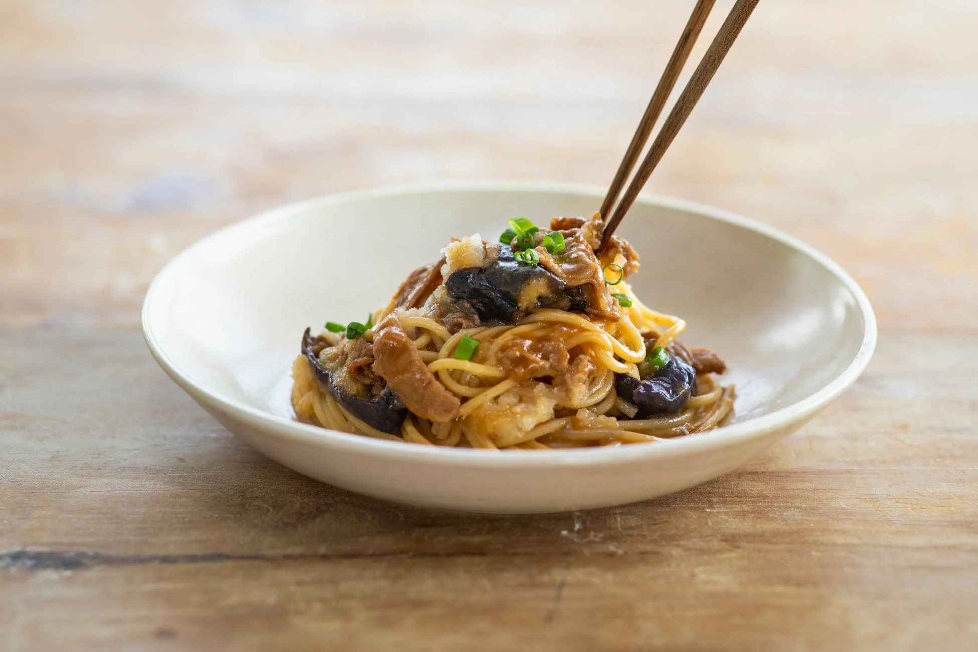 ポークとなすのみぞれ和風ペペロンチーノ