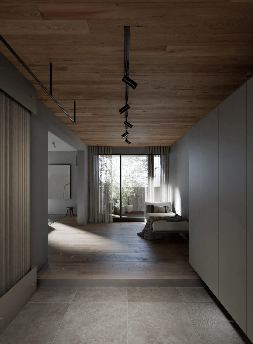 木目調天井のリビング