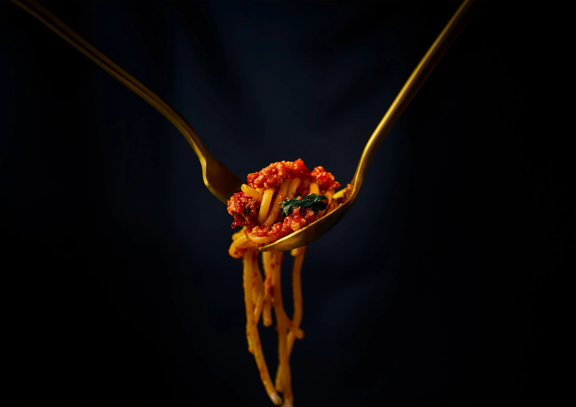 ボロネーゼスパゲッティのクローズアップ画像