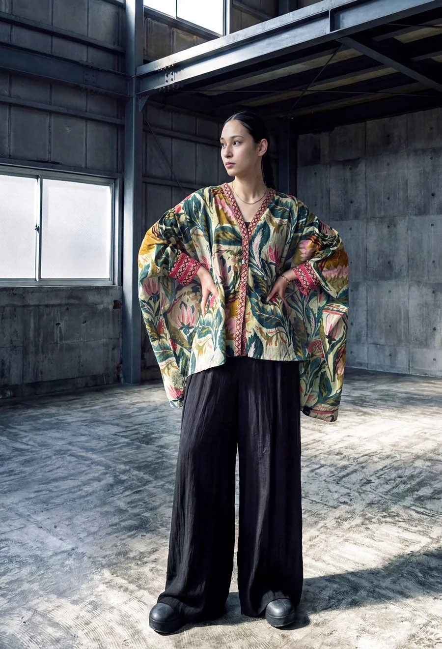 ドビー織り シアーブラウス コーディネート