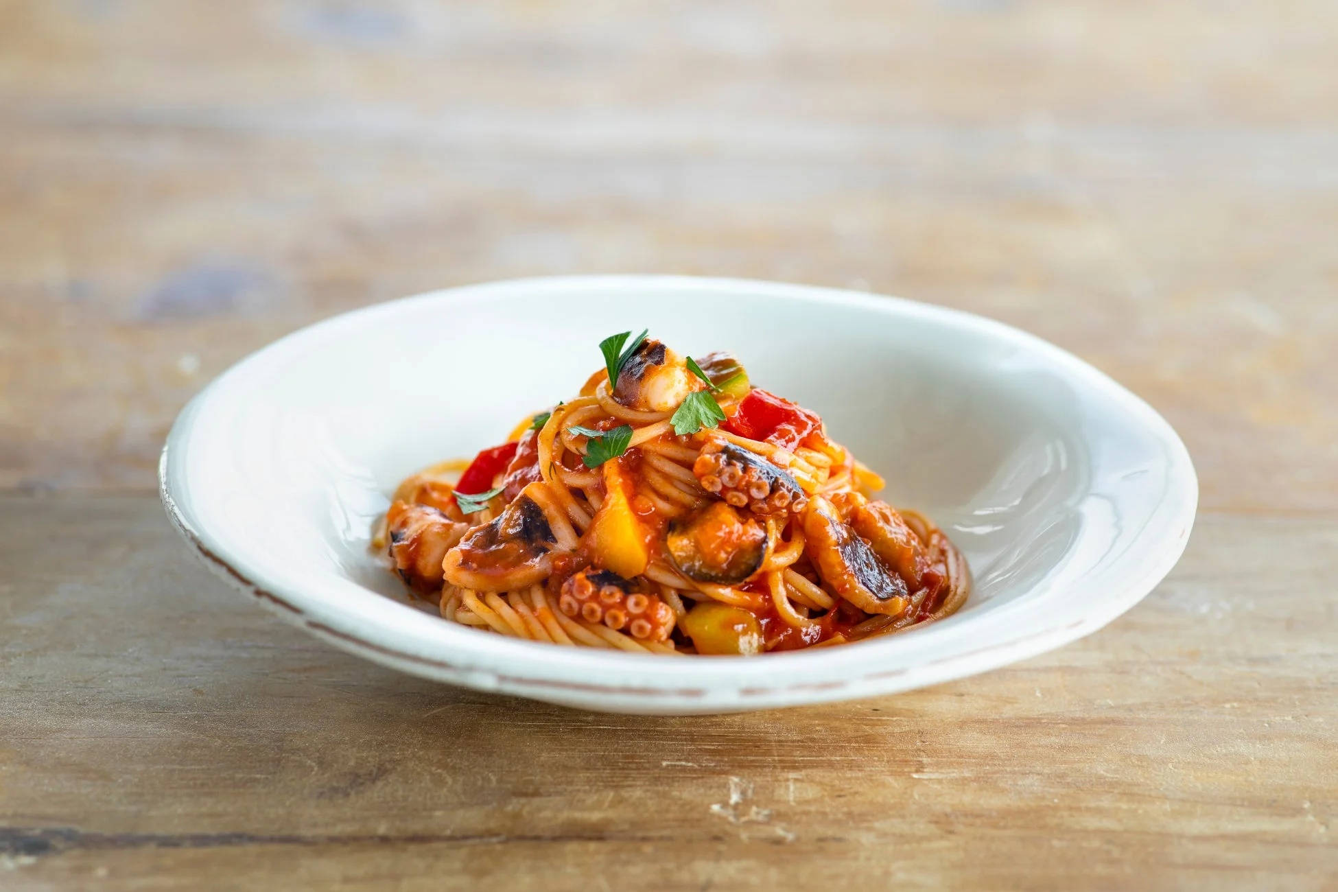 たこと彩り野菜のアラビアータ