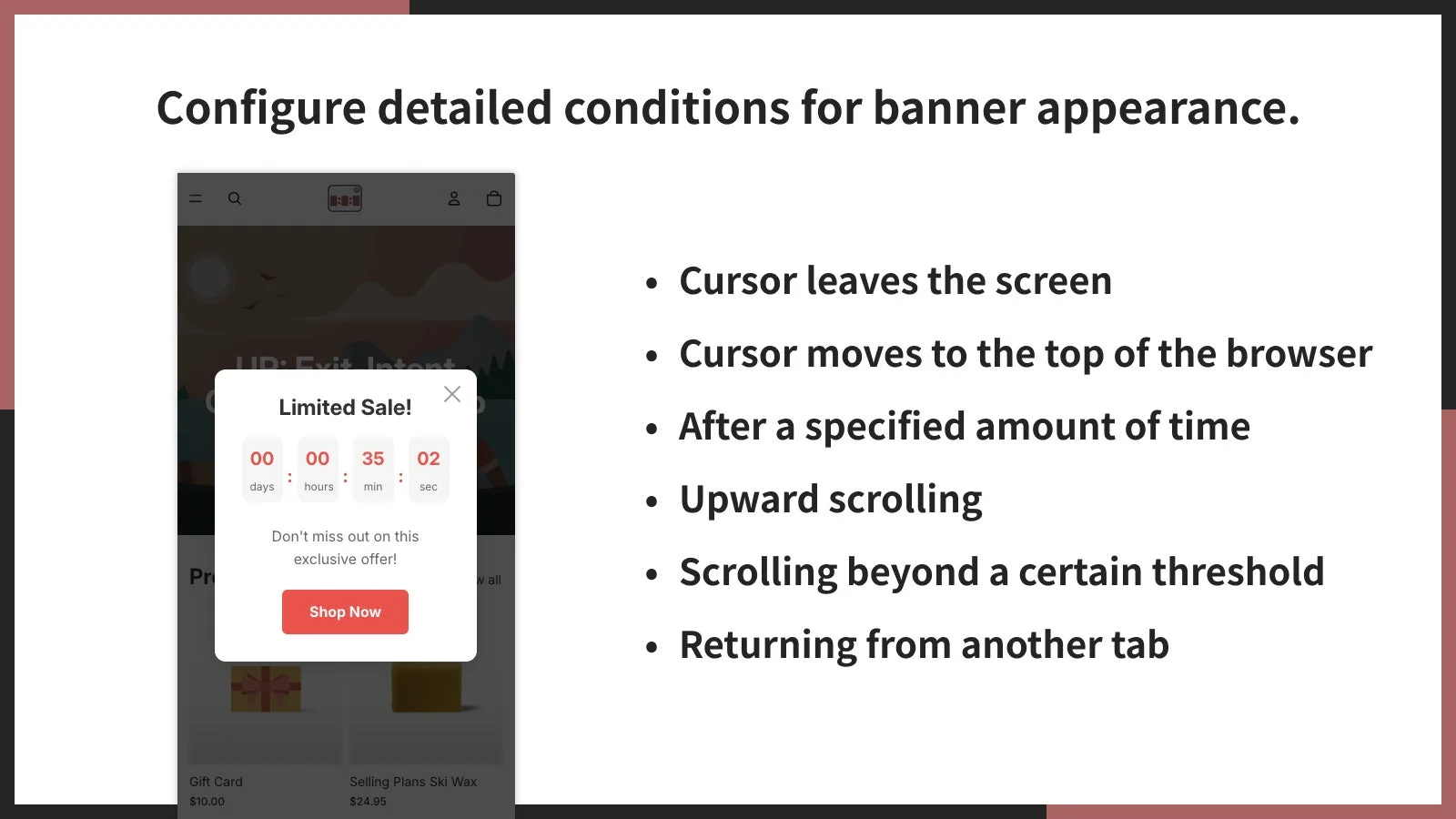 バナー表示条件設定の選択肢