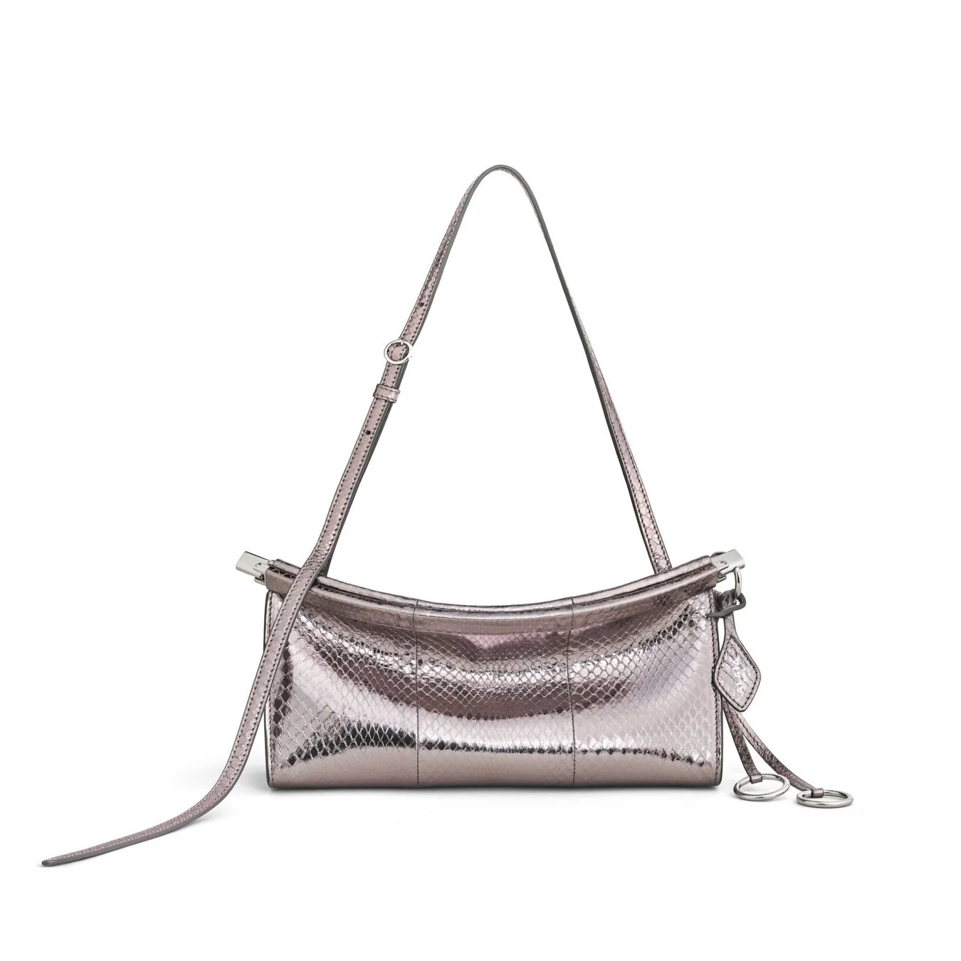 メタリックローズゴールドのパイソン柄ハンドバッグ