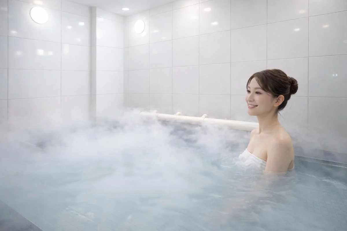 湯船に浸かりリラックスする女性