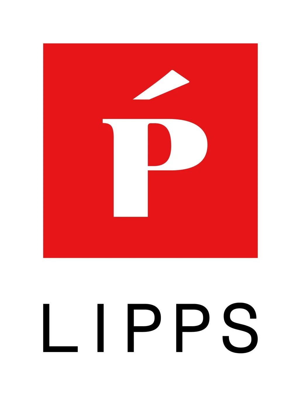 赤い正方形の中に白いPのような文字がデザインされ、その下に「LIPPS」と書かれたロゴマークです