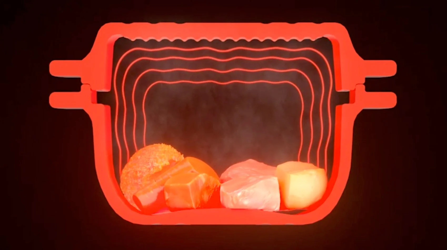 食材が加熱される様子を示す断面図イラスト