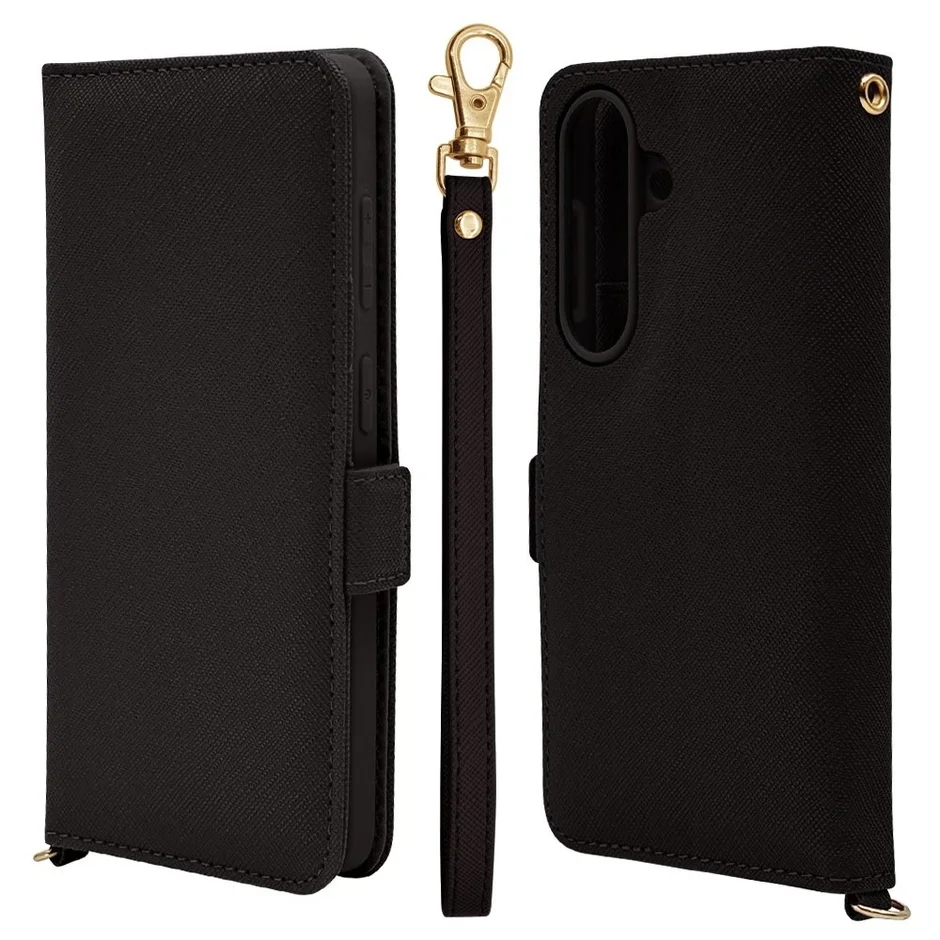 ハンドストラップ手帳型ケース ブラック