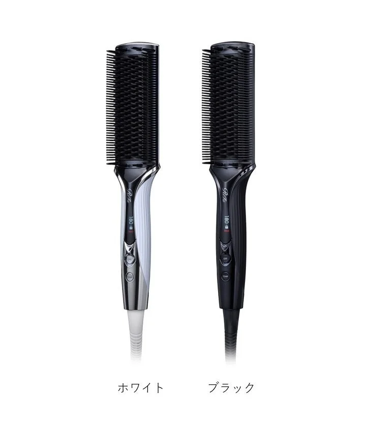 ReFaブランドのヘアアイロンブラシ、ホワイトとブラックの2色を並べて表示した画像です。