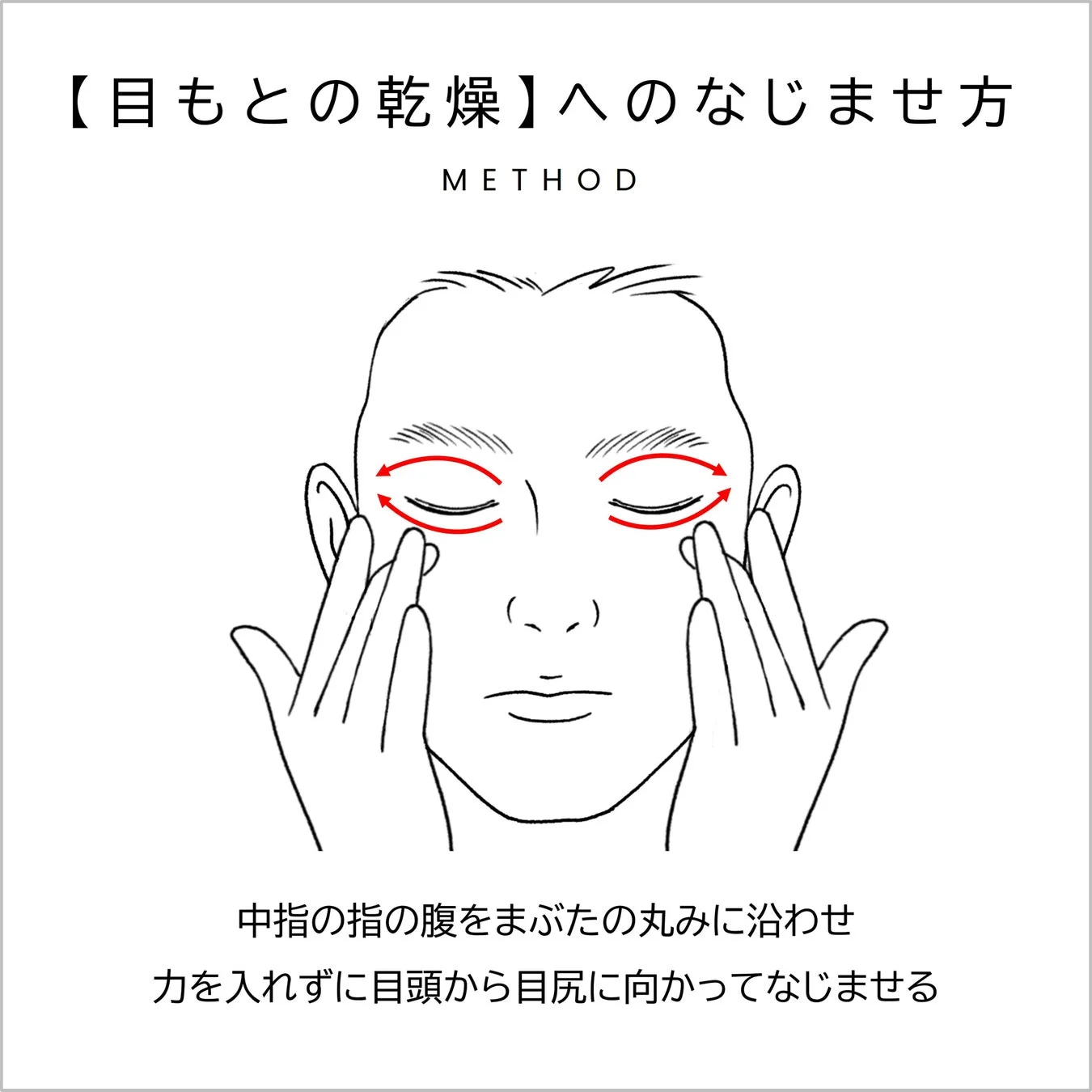 目もとの乾燥対策として、中指の腹を使ったなじませ方