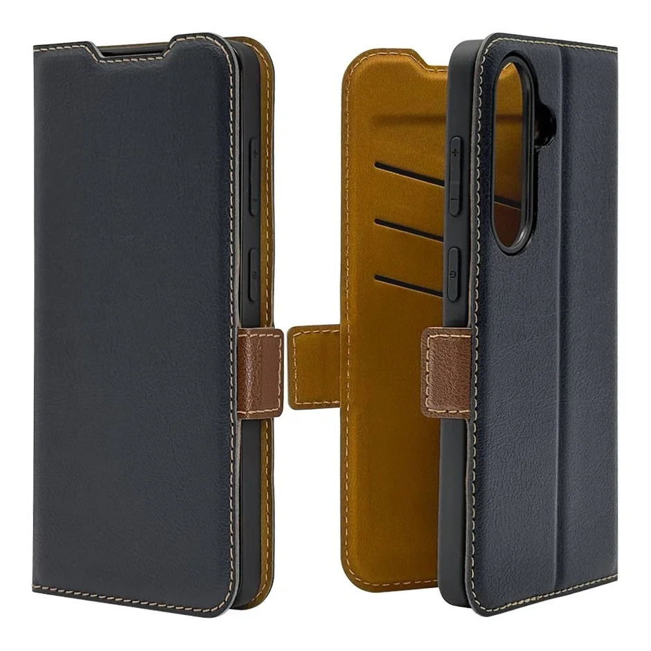 サイドマグネット手帳型ケース ダークブルー/イエロー