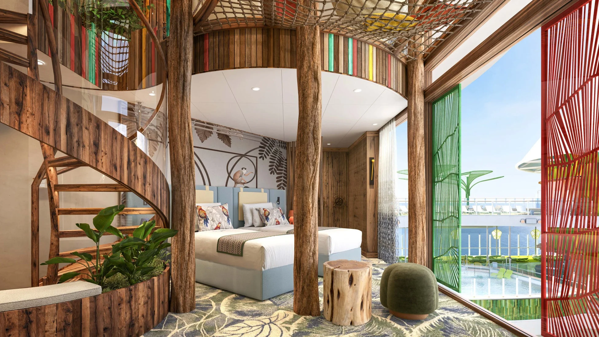 ツリーハウス風客室の内部