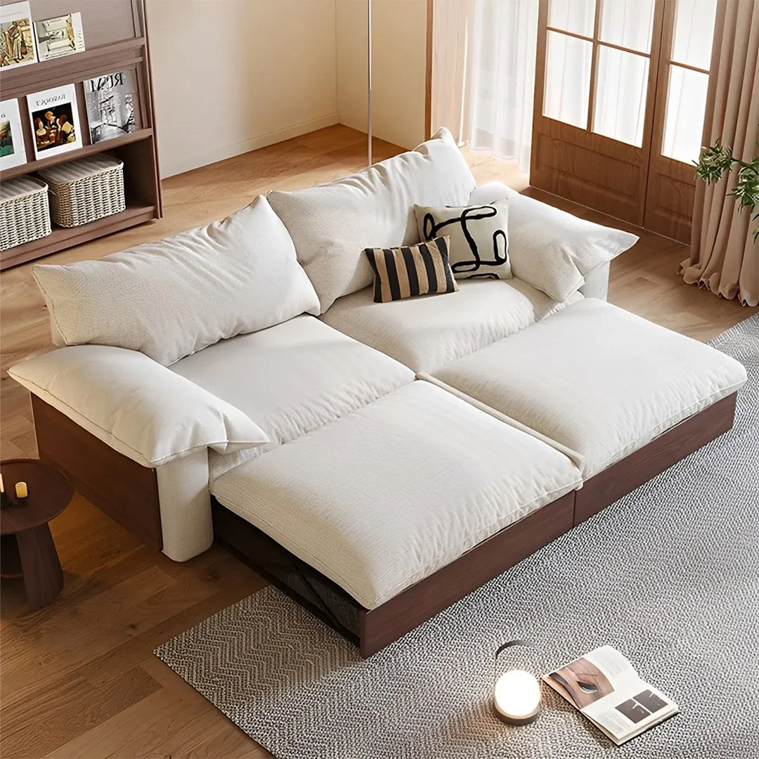 洗えるカバー＆展開・収納付きカウチワイドソファベッド