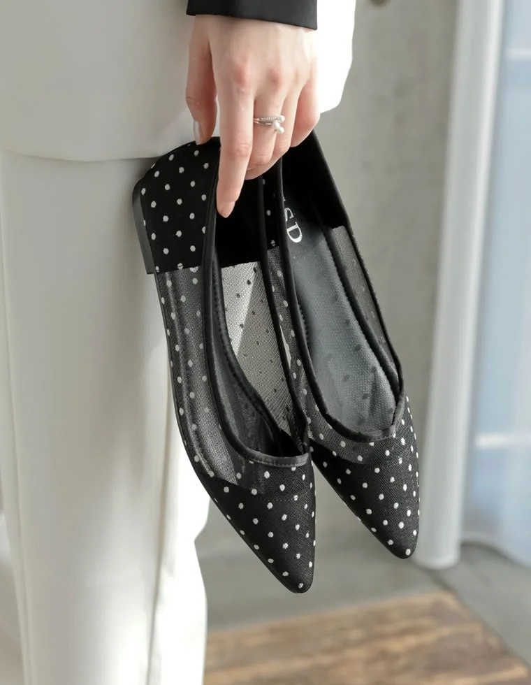 ドット柄シースルーフラットシューズ