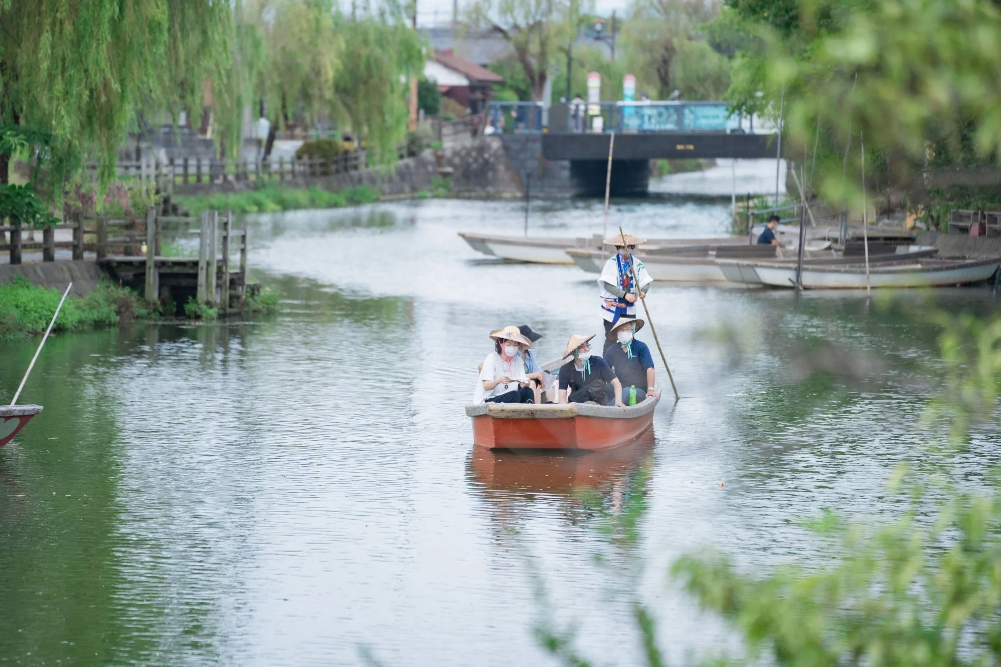 柳が立ち並ぶ水路での川下り