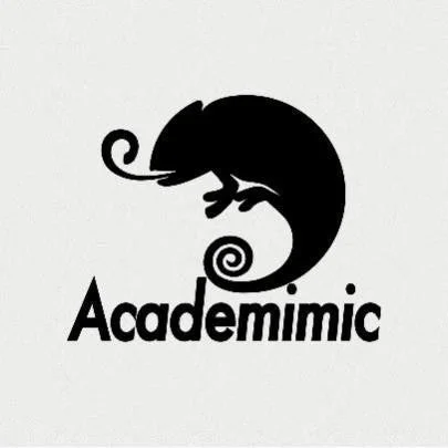 黒いカメレオンのシルエットと「Academimic」の文字が描かれたロゴデザイン