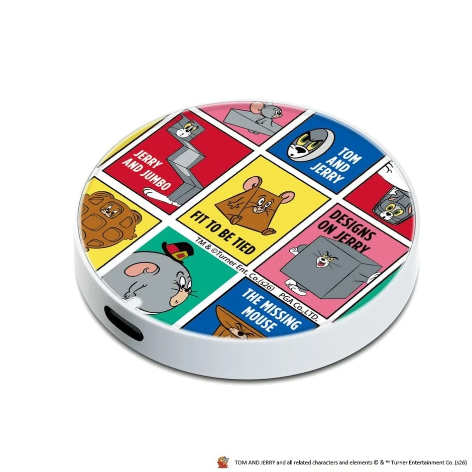 トムとジェリーのコミックアートが描かれたワイヤレス充電器