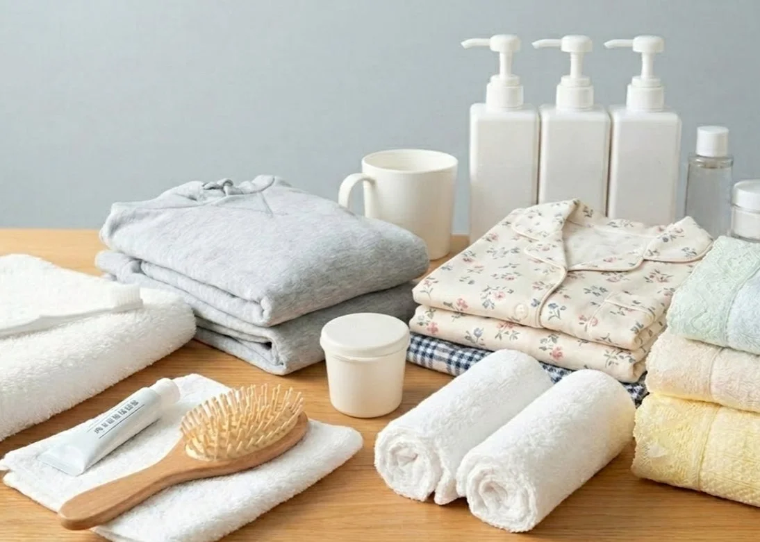 整理された衣類と日用品