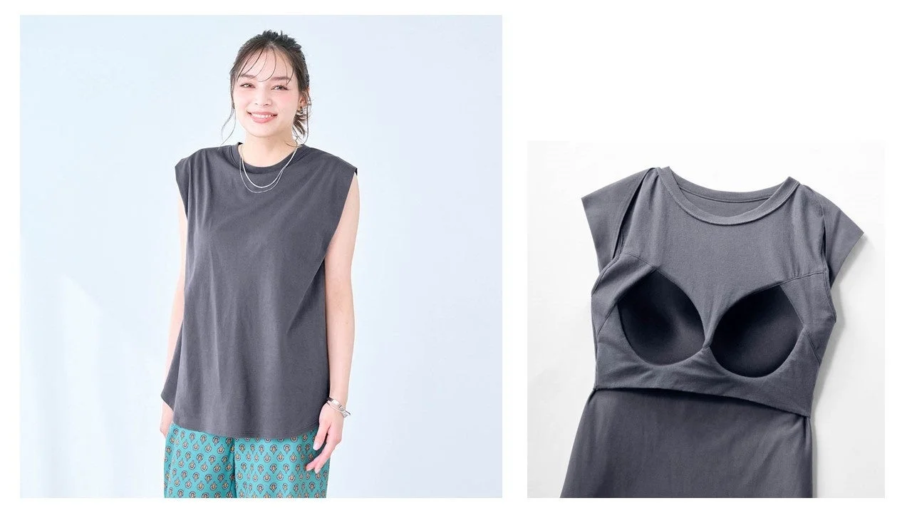 汗シミーヌ・カップ付きノースリーブＴシャツ