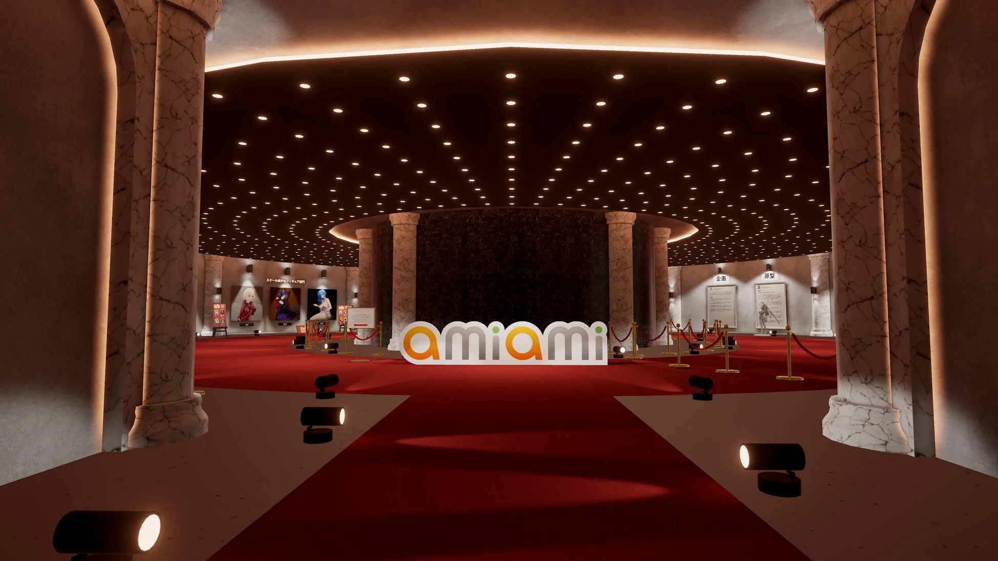 amiamiのロゴが中央に配置された展示会場