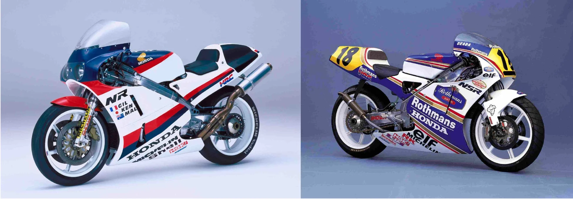 2台のクラシックなホンダ製レーシングバイク