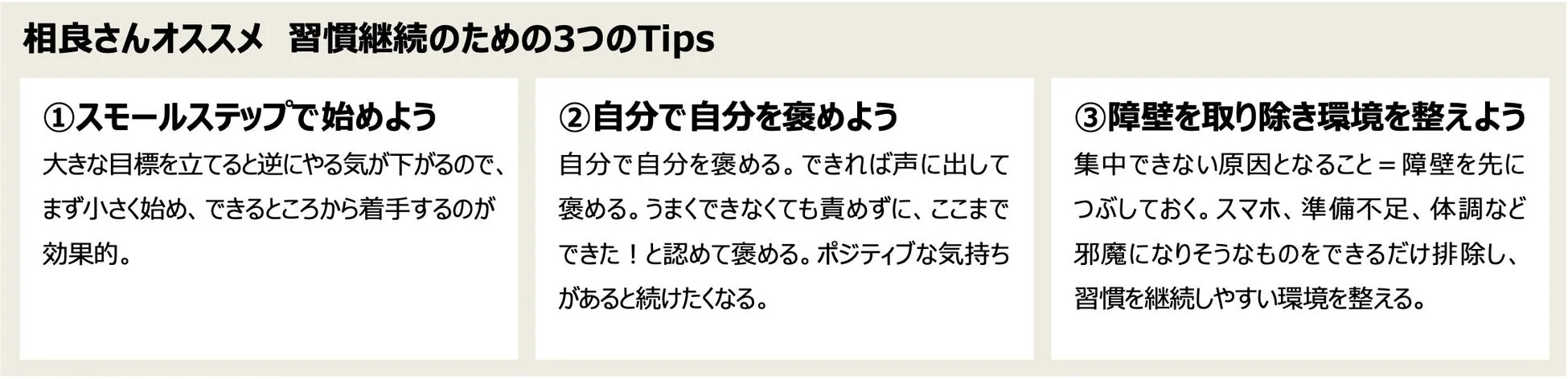 相良さんオススメ 習慣継続のための3つのTips
