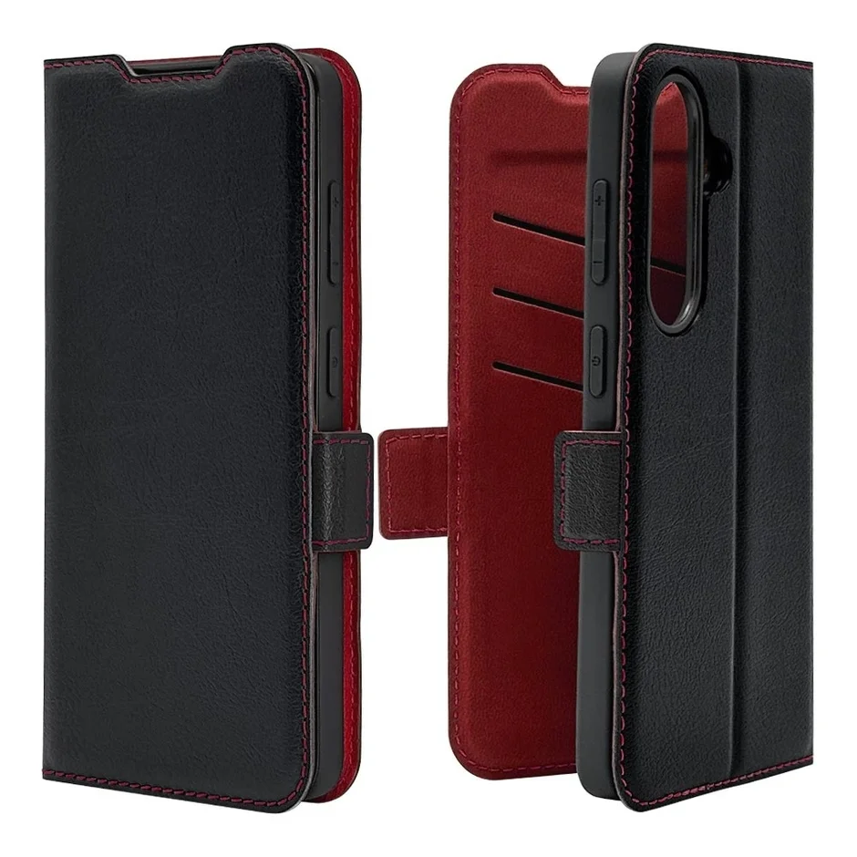 サイドマグネット手帳型ケース ブラック/レッド
