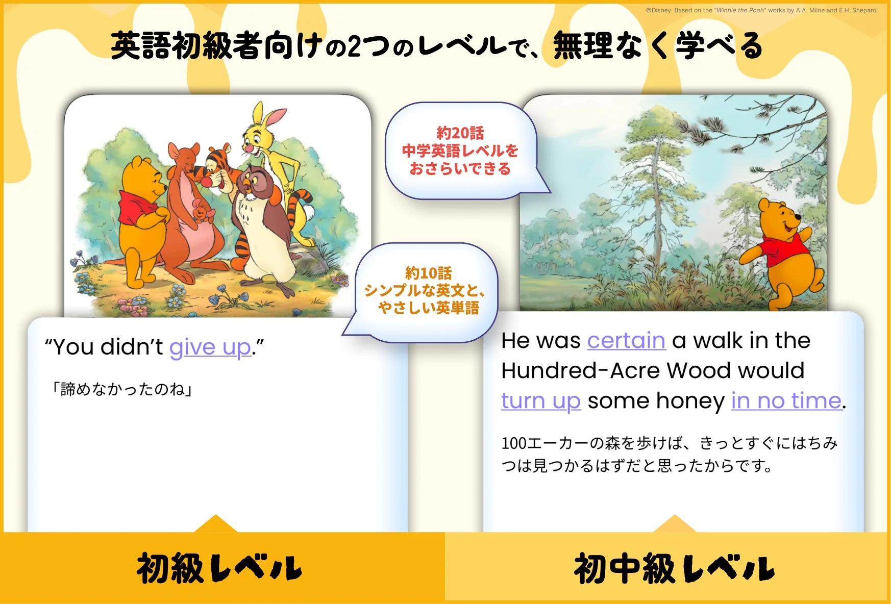 英語初心者向けの2つのレベルで、無理なく学べる