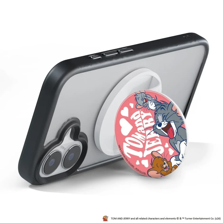 スタンドとして使用されるピンクデザインのグリップ