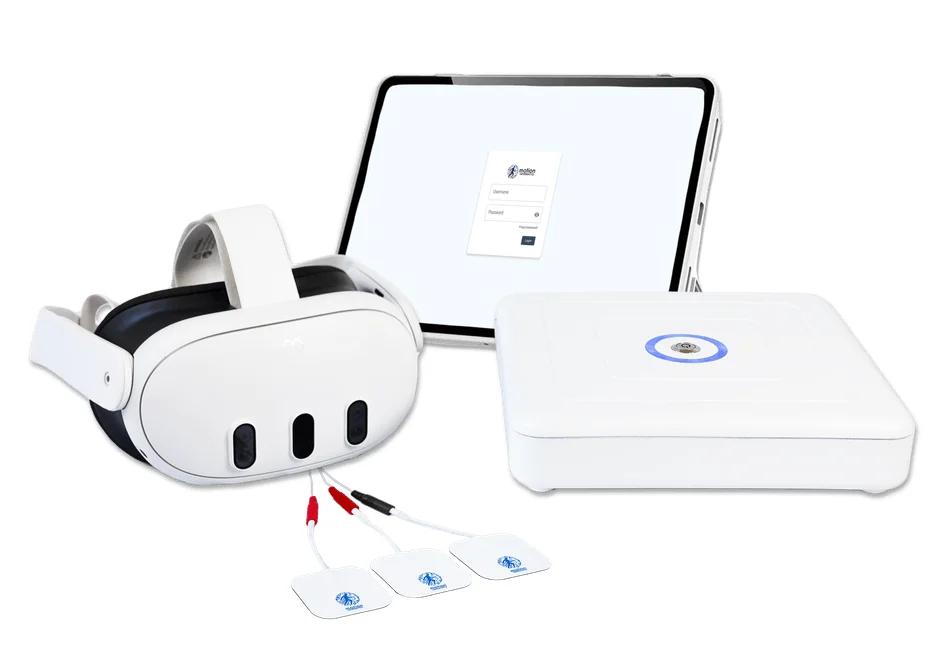 VRヘッドセット、タブレット、電極などを含むリハビリテーションシステム