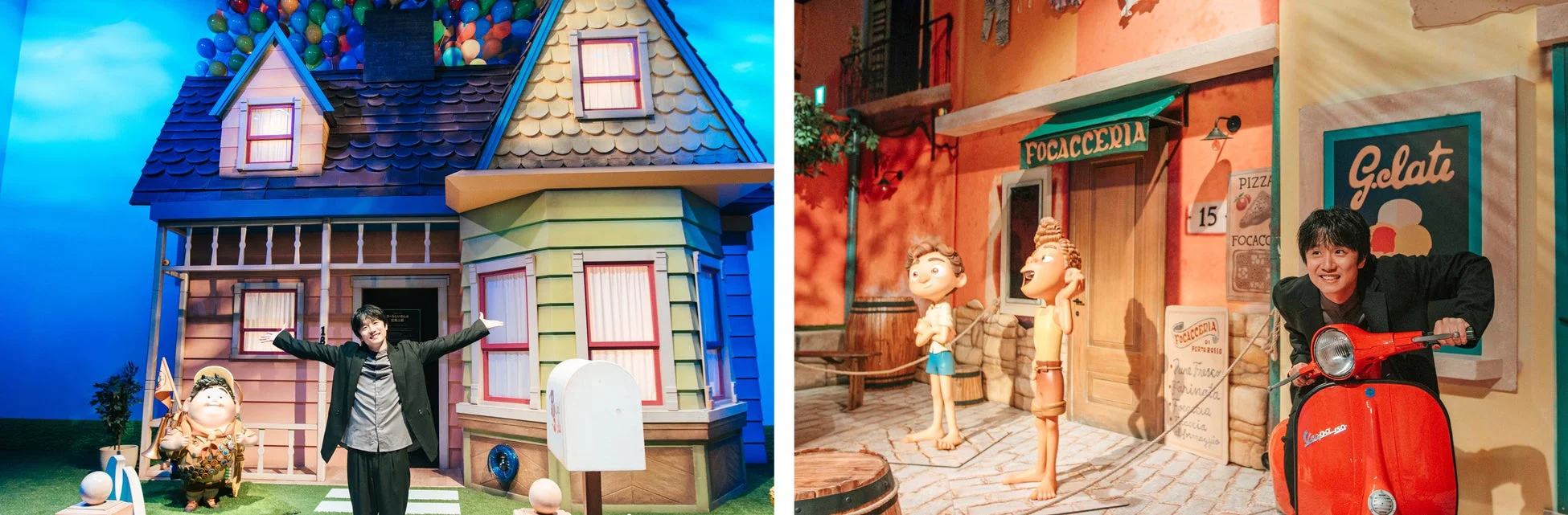 『カールじいさんの空飛ぶ家』と『あの夏のルカ』の展示風景