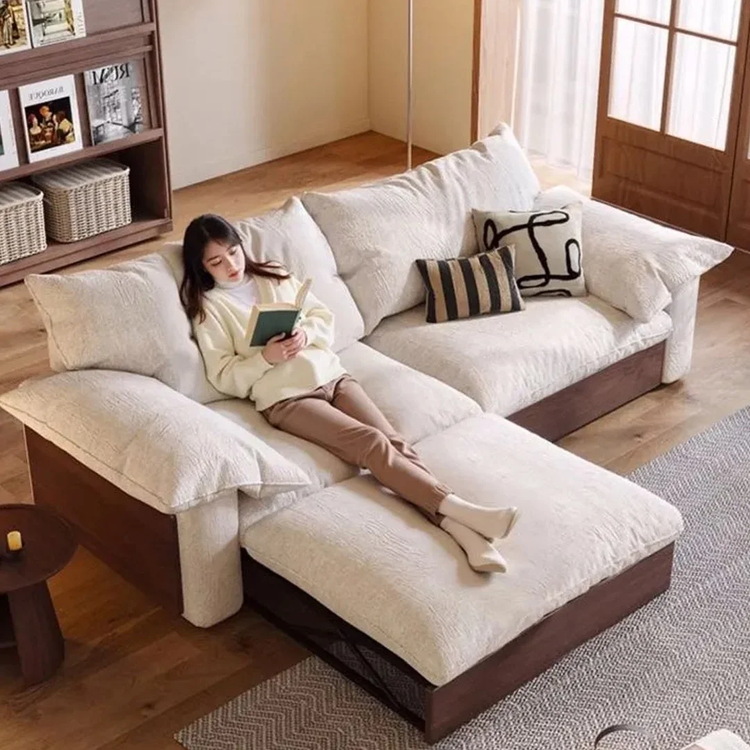 洗えるカバー＆展開・収納付きカウチワイドソファベッド