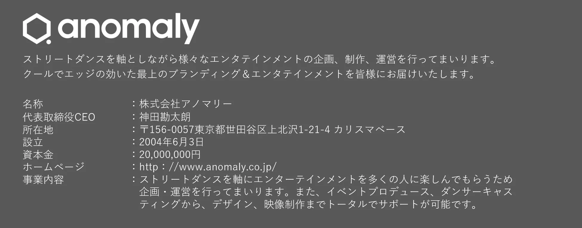 株式会社アノマリーの会社概要