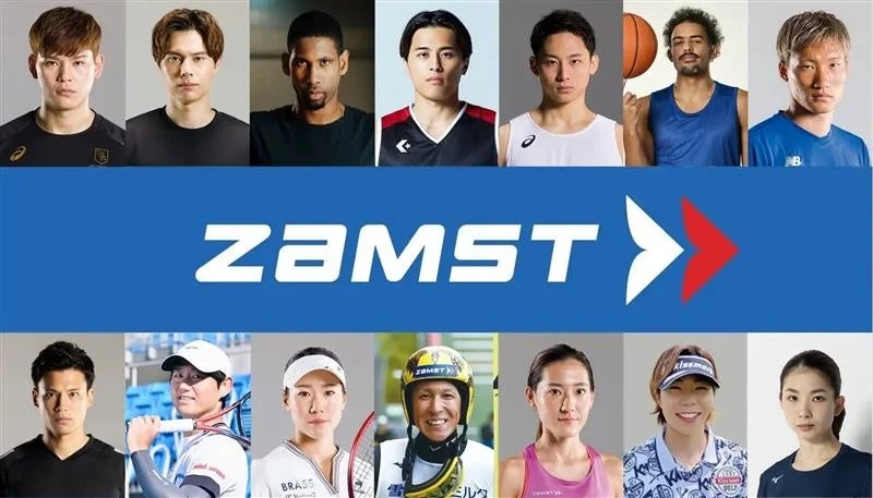 ZAMSTのロゴと複数のアスリートのコラージュ