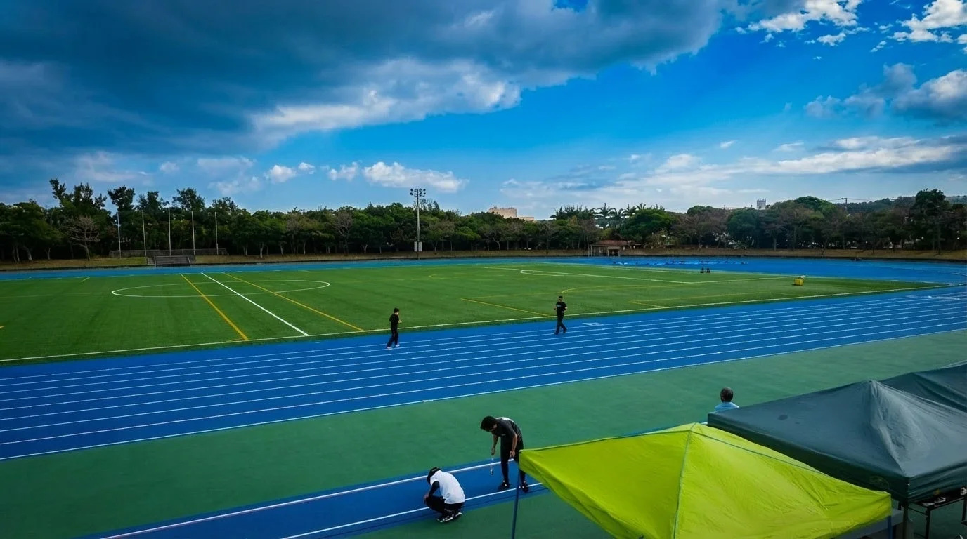 陸上競技場全体とイベント参加者