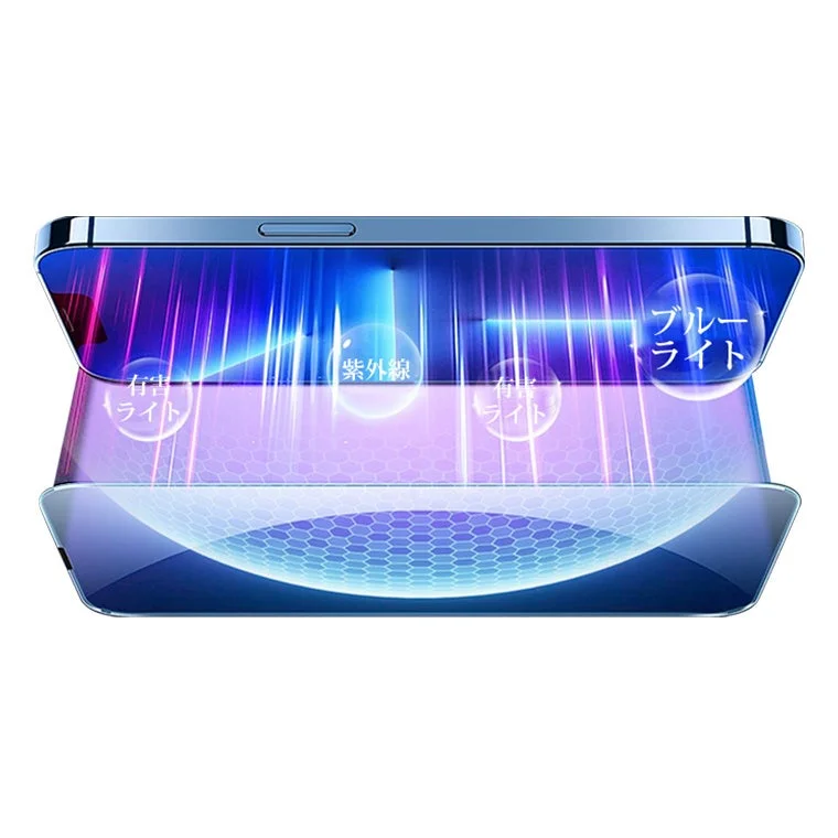 紫外線、ブルーライト、有害ライトの保護を強調するスマホ画面