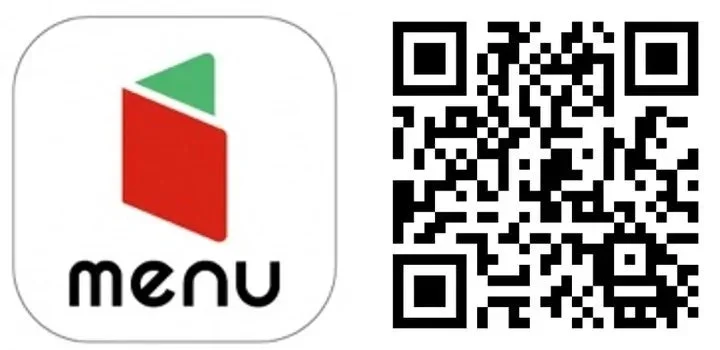 「menu」アプリのロゴと、アプリのダウンロードやサービスへのアクセスに利用できるとみられるQRコードが並べられた画像です。