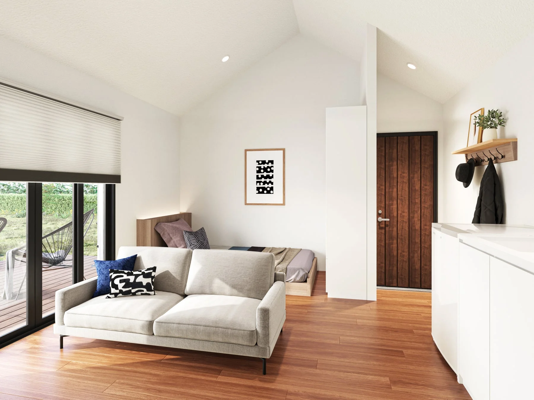 モダンで明るいワンルームの部屋