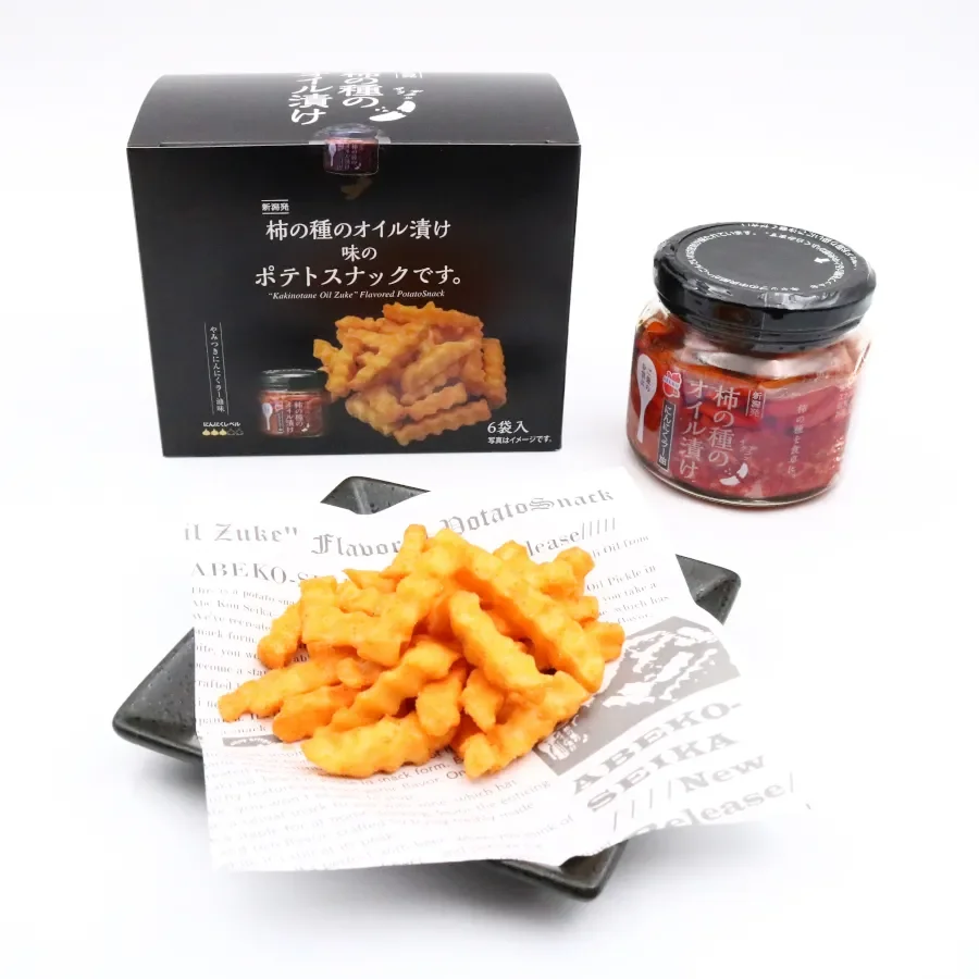 柿の種のオイル漬け味のポテトスナック パッケージと中身