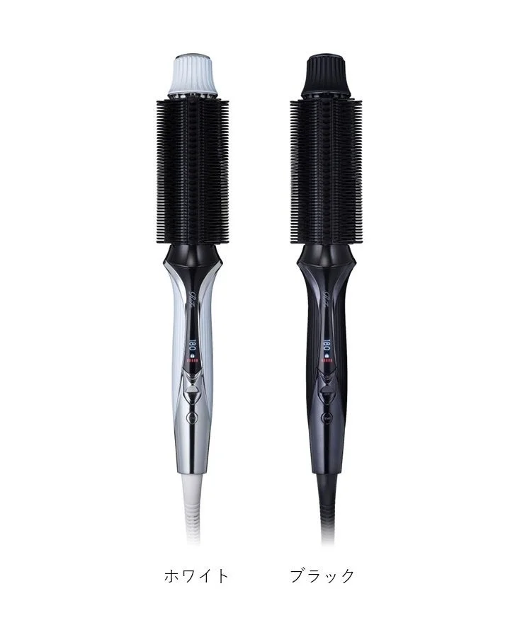 ホワイトとブラックの2色のヘアアイロンブラシが並んで表示されています。