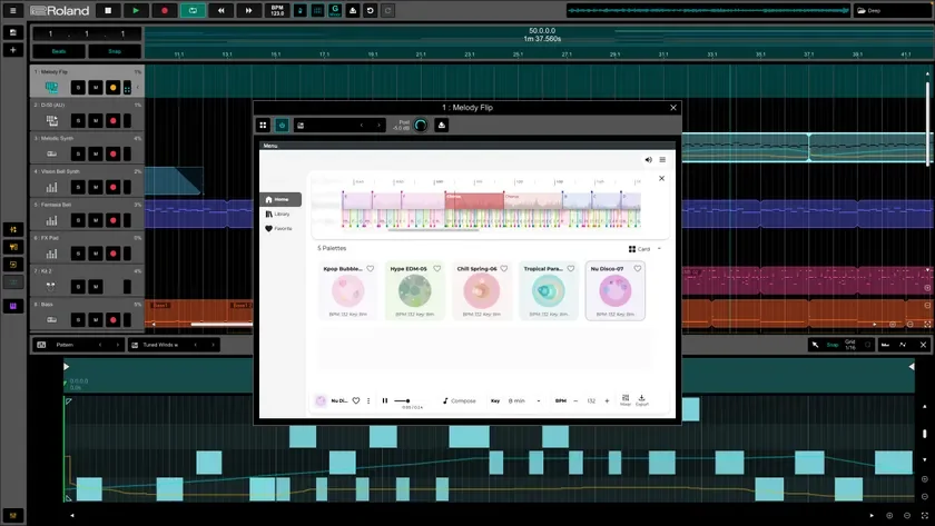 音楽制作ソフト「Zenbeats」でのMelody Flip 使用画面イメージ