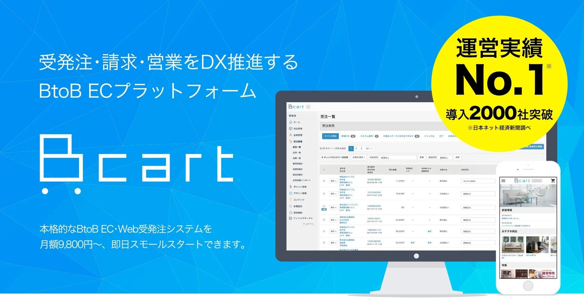 BtoB ECプラットフォーム「Bカート」の管理画面