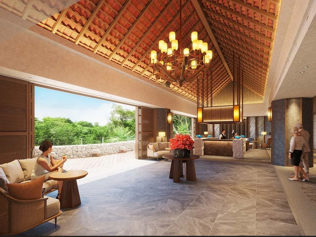 広々とした豪華なリゾートホテルのロビー