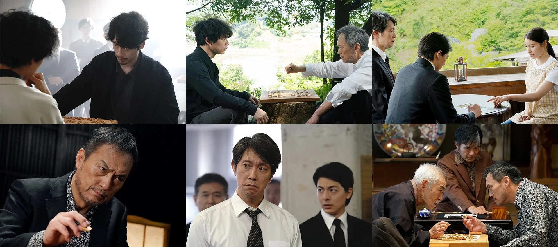 将棋や囲碁のようなボードゲームに興じる場面を集めたコラージュ画像