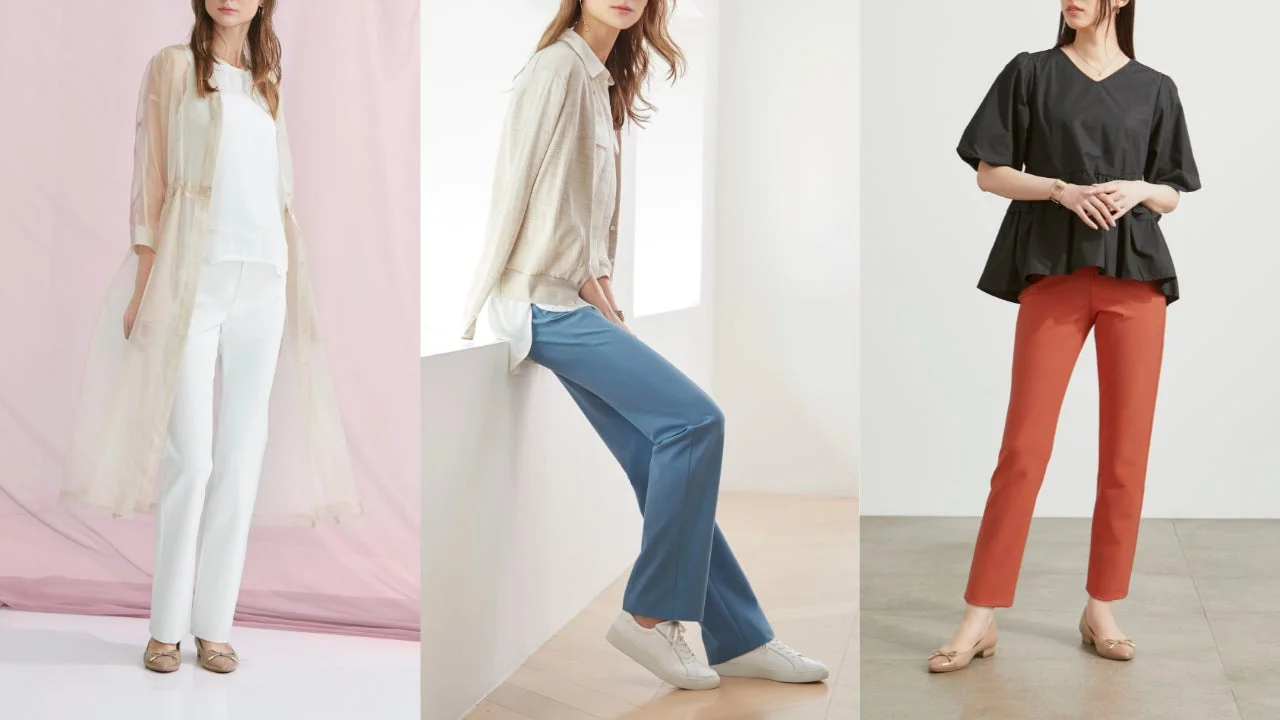 ビースリーの「はく化粧品パンツ」を着用した女性たちのコーディネート