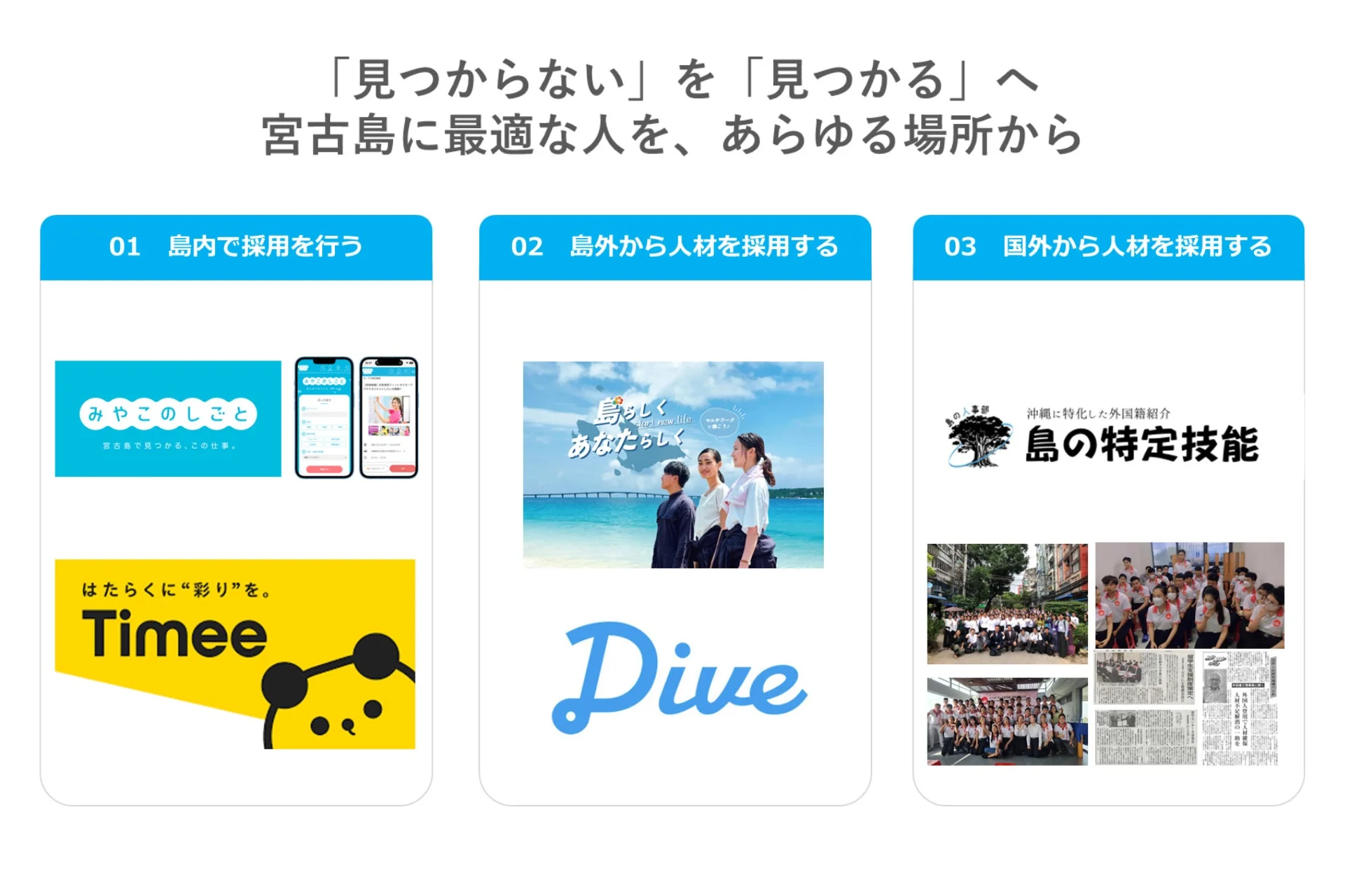 宮古島での人材確保戦略を3つの柱で紹介する図